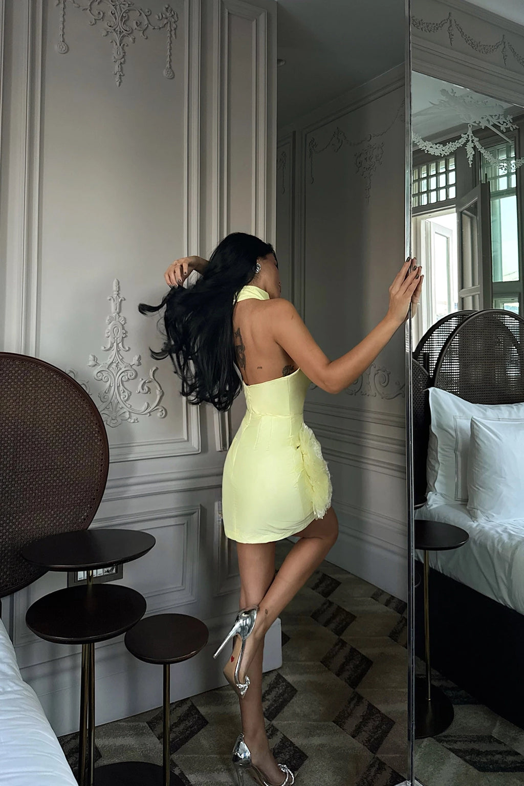 FREYYA YELLOW MINI DRESS WITH ROSE HEM DETAIL