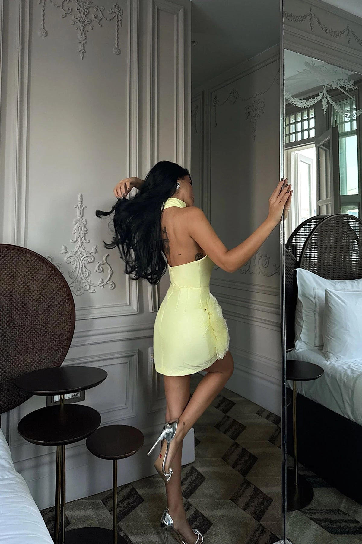 YELLOW FREYYA MINI DRESS WITH ROSE HEM